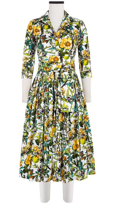 Audrey Dress #2 Shirt Collar 3/4 Sleeve Midi Length Cotton Stretch (Botanical Makintosh)