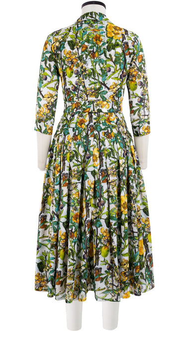 Audrey Dress #4 Shirt Collar 3/4 Sleeve Midi Length Cotton Musola (Botanical Makintosh)