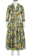 Audrey Dress #4 Shirt Collar 3/4 Sleeve Midi Length Cotton Musola (Botanical Makintosh)