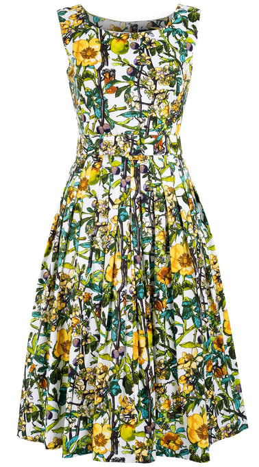 Florance Dress #2 Boat Neck Mini Cap Sleeve Long Length Cotton Stretch (Botanical Makintosh)