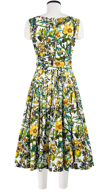 Florance Dress #2 Boat Neck Mini Cap Sleeve Long Length Cotton Stretch (Botanical Makintosh)
