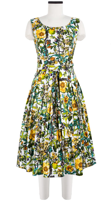 Florance Dress #2 Boat Neck Mini Cap Sleeve Long Length Cotton Stretch (Botanical Makintosh)