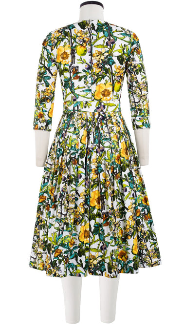 Florance Dress #2 Crew Neck 3/4 Sleeve Long Length Cotton Stretch (Botanical Makintosh)