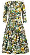 Florance Dress #2 Crew Neck 3/4 Sleeve Long Length Cotton Stretch (Botanical Makintosh)