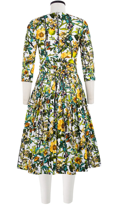 Florance Dress #2 Crew Neck 3/4 Sleeve Long Length Cotton Stretch (Botanical Makintosh)