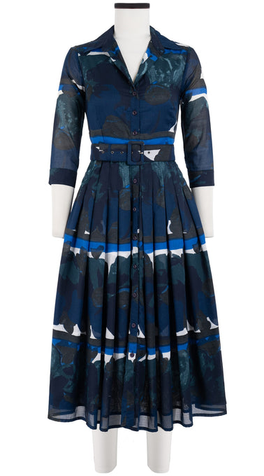Audrey Dress #4 Shirt Collar 3/4 Sleeve Midi Length Cotton Musola (Brown Poppy)