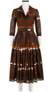 Audrey Dress #4 Shirt Collar 3/4 Sleeve Midi Length Cotton Musola (Brown Poppy)