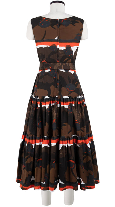 Emma Dress Boat Neck Sleeveless Midi Length Cotton Stretch (Brown Poppy)