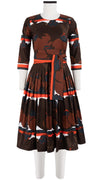 Florance Dress Crew Neck 3/4 Sleeve Long Length Cotton Stretch (Brown Poppy)