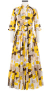 Eden Dress Crew Neck 3/4 Sleeve with Hamilton Belt Maxi Length Cotton Musola (Brush Block Beige)