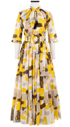 Eden Dress Crew Neck 3/4 Sleeve with Hamilton Belt Maxi Length Cotton Musola (Brush Block Beige)