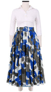 Aster Skirt #1 with Belt Midi Length Cotton Musola (Brush Block White)