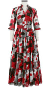 Eden Dress Crew Neck 3/4 Sleeve with Hamilton Belt Maxi Length Cotton Musola (Brush Block White)