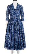 Aster Dress Shirt Collar 3/4 Sleeve Midi Length Cotton Musola (Brushed Dots Small)