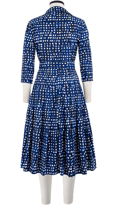 Audrey Dress #4 Shirt Collar 3/4 Sleeve Long Length Cotton Stretch (Brushed Dots Small)