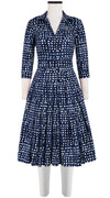 Audrey Dress #4 Shirt Collar 3/4 Sleeve Long Length Cotton Stretch (Brushed Dots Small)
