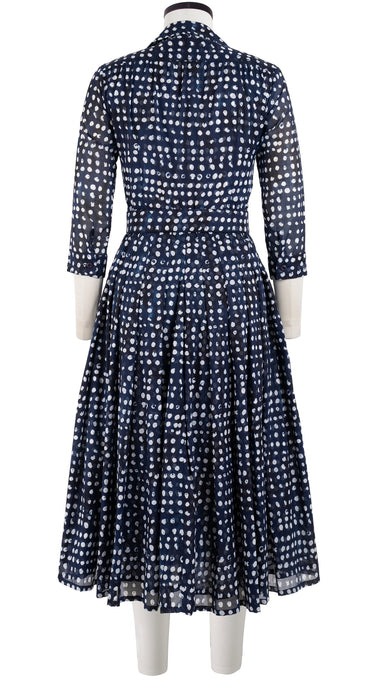 Audrey Dress #4 Shirt Collar 3/4 Sleeve Midi Length Cotton Musola (Brushed Dots Small)