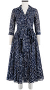Avenue Dress Shirt Collar 3/4 Sleeve Midi Length Cotton Musola (Brushed Dots Small)