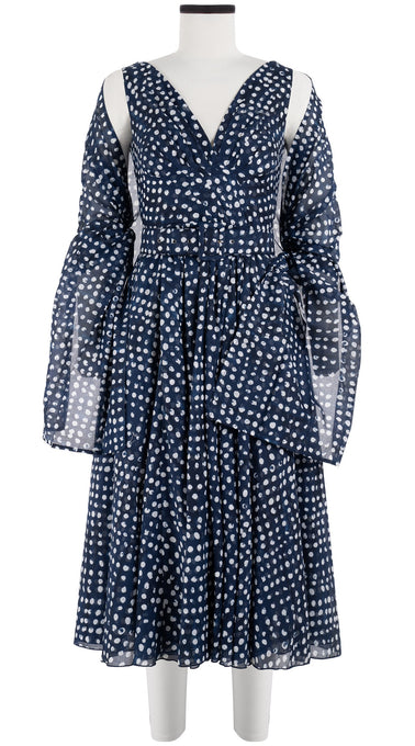 Vivien Dress #1 V Neck Sleeveless Midi Length Cotton Musola (Brushed Dots Small)