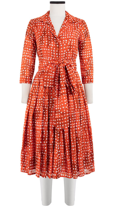 Audrey Dress #4 Shirt Collar 3/4 Sleeve Long Length Cotton Musola (Brushed Dots Small)
