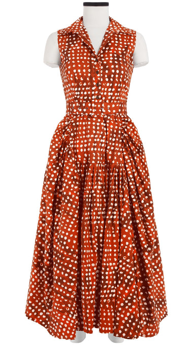 Clara Dress Shirt Collar Sleeveless Midi Length Cotton Stretch (Brushed Dots Small)