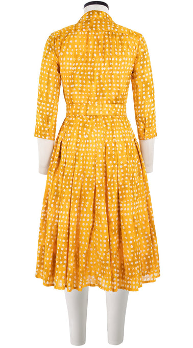 Audrey Dress #4 Shirt Collar 3/4 Sleeve Long Length Cotton Musola (Brushed Dots Small)
