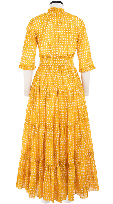 Eden Dress Crew Neck 3/4 Sleeve with Hamilton Belt Maxi Length Cotton Musola (Brushed Dots Small)