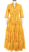 Eden Dress Crew Neck 3/4 Sleeve with Hamilton Belt Maxi Length Cotton Musola (Brushed Dots Small)