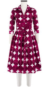Audrey Dress #1 Shirt Collar 3/4 Sleeve Long Length Cotton Stretch (Bungalow Dots)