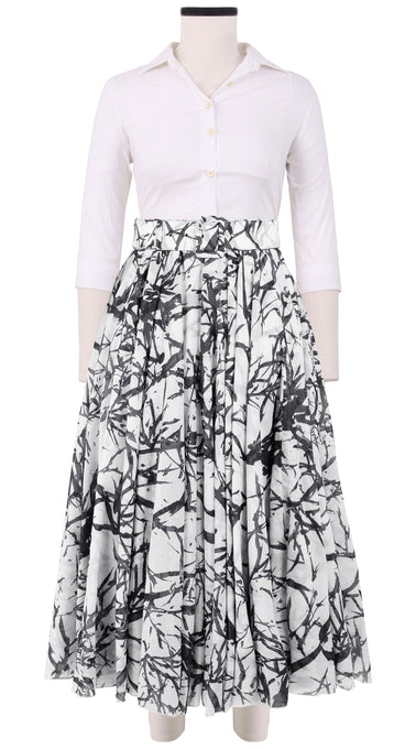 Aster Skirt #1 with Belt Midi Length Cotton Musola (Calligraphy Tree)