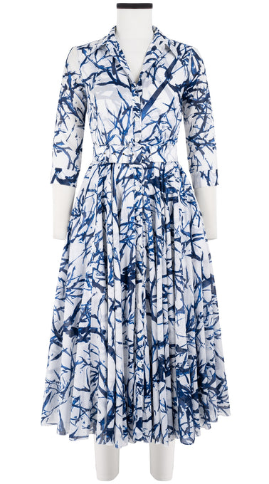Aster Dress Shirt Collar 3/4 Sleeve Midi Length Cotton Musola (Calligraphy Tree)