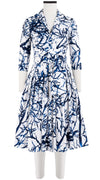 Audrey Dress #2 Shirt Collar 3/4 Sleeve Long Length Cotton Stretch (Calligraphy Tree)