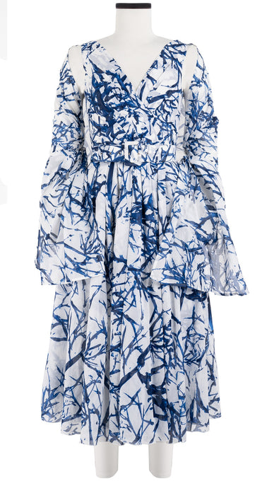 Vivien Dress #1 V Neck Sleeveless Midi Length Cotton Musola (Calligraphy Tree)