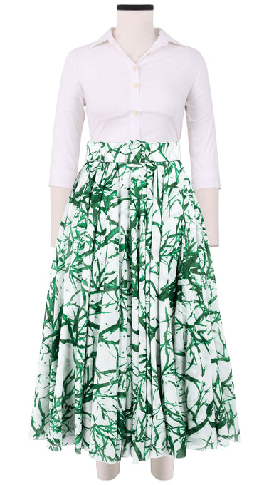 Aster Skirt #1 with Belt Midi Length Cotton Musola (Calligraphy Tree)