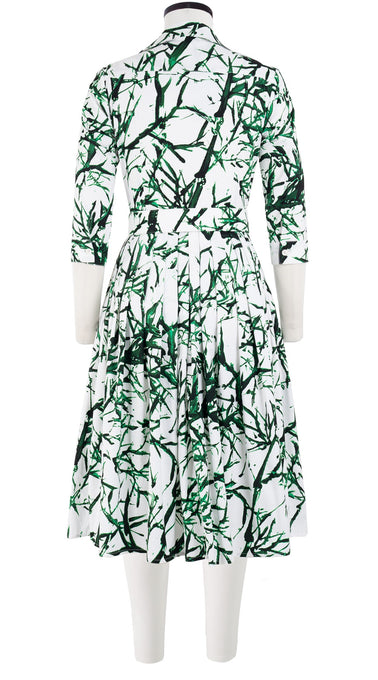 Audrey Dress #2 Shirt Collar 3/4 Sleeve Long Length Cotton Stretch (Calligraphy Tree)