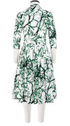 Audrey Dress #2 Shirt Collar 3/4 Sleeve Long Length Cotton Stretch (Calligraphy Tree)