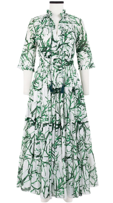 Eden Dress Crew Neck 3/4 Sleeve with Hamilton Belt Maxi Length Cotton Musola (Calligraphy Tree)