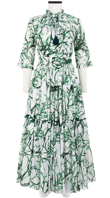 Eden Dress Crew Neck 3/4 Sleeve with Hamilton Belt Maxi Length Cotton Musola (Calligraphy Tree)