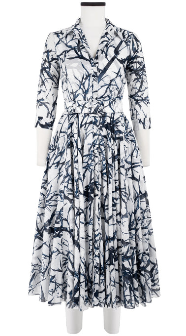 Aster Dress Shirt Collar 3/4 Sleeve Midi Length Cotton Musola (Calligraphy Tree)