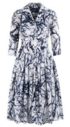 Audrey Dress #4 Shirt Collar 3/4 Sleeve Long Length Cotton Musola (Calligraphy Tree)