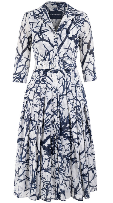 Audrey Dress #4 Shirt Collar 3/4 Sleeve Midi Length Cotton Musola (Calligraphy Tree)