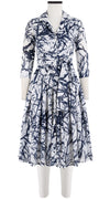 Audrey Dress #4 Shirt Collar 3/4 Sleeve Long Length Cotton Musola (Calligraphy Tree)