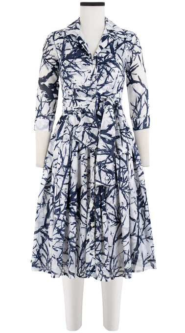 Audrey Dress #4 Shirt Collar 3/4 Sleeve Long Length Cotton Musola (Calligraphy Tree)