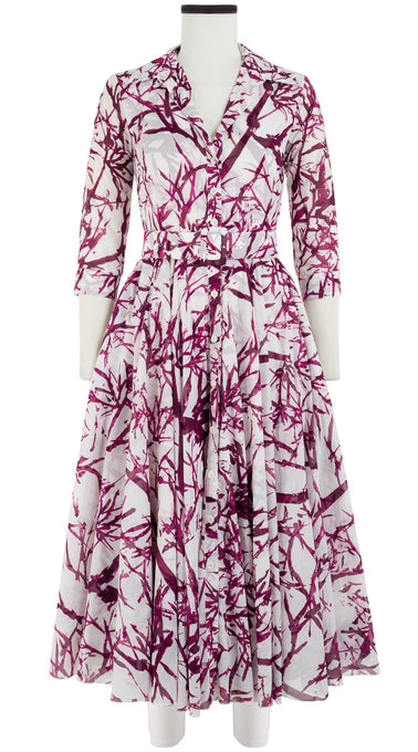 Aster Dress Shirt Collar 3/4 Sleeve Midi Length Cotton Musola (Calligraphy Tree)