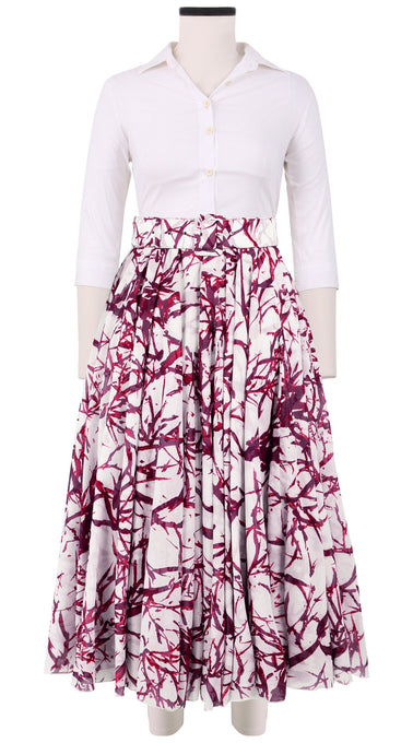 Aster Skirt #1 with Belt Midi Length Cotton Musola (Calligraphy Tree)