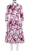 Audrey Dress #2 Shirt Collar 3/4 Sleeve Long Length Cotton Stretch (Calligraphy Tree)