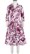 Audrey Dress #2 Shirt Collar 3/4 Sleeve Long Length Cotton Stretch (Calligraphy Tree)
