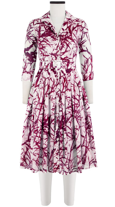 Audrey Dress #4 Shirt Collar 3/4 Sleeve Long Length Cotton Musola (Calligraphy Tree)