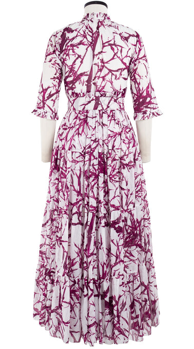 Eden Dress Crew Neck 3/4 Sleeve with Hamilton Belt Maxi Length Cotton Musola (Calligraphy Tree)
