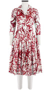 Audrey Dress #4 Shirt Collar 3/4 Sleeve Long Length Cotton Musola (Calligraphy Tree)